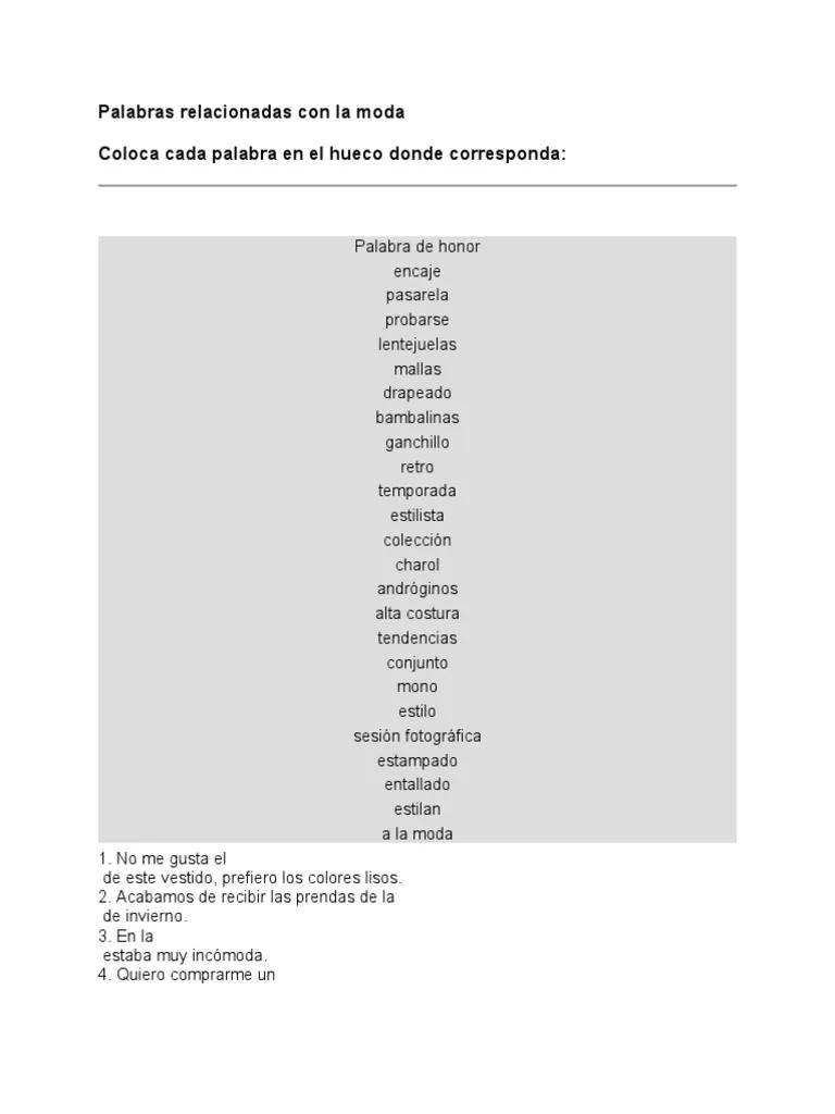 palabras relacionadas con ropa y moda - Qué otro nombre recibe la ropa